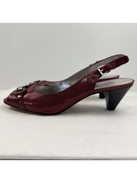 Anne Klein Shoes - Anne Klein AK Sindri Slingback Heels Womens Size 9.5M Red Snakeskin Peep Toe
